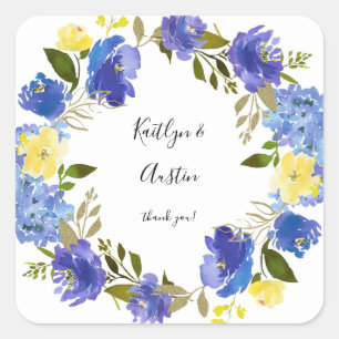 Blauwe Paarse en gele Floral Vierkante Sticker