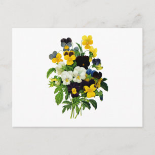 Blauwe Paarse en gele pansies van Redoute Briefkaart