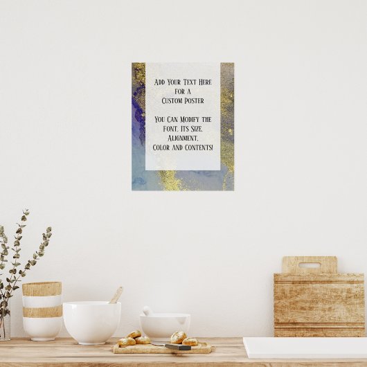 Blauwe, Paarse en Gold Abstracte alcoholinkt DIY Poster (Keuken)