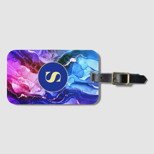 Blauwe, Paarse en Rode Violet Vloeibare inkt, Mono Bagagelabel (Voorkant (horizontaal))