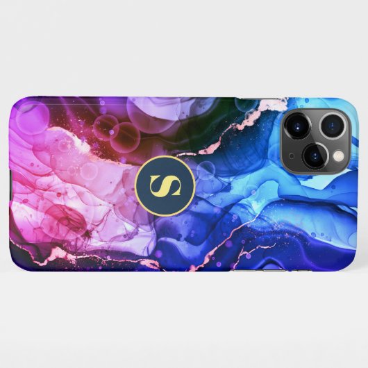 Blauwe, Paarse en Rode Violet Vloeibare inkt, Mono iPhone Hoesje (Achterkant horizontaal)
