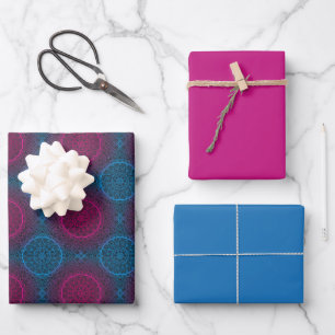 Blauwe Paarse en roze cirkel Mandala Inpakpapier Vel