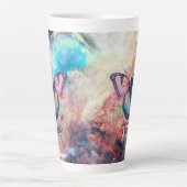 Blauwe, Paarse en roze Waterverf vlinder Latte Mok (Voorkant)