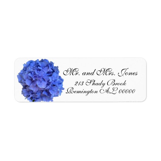 Blauwe paarse hydrangeas blauwe paarse bloemen etiket (Voorkant)