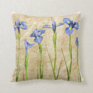 Blauwe Paarse Iris Flowers Brown Background Floral Kussen