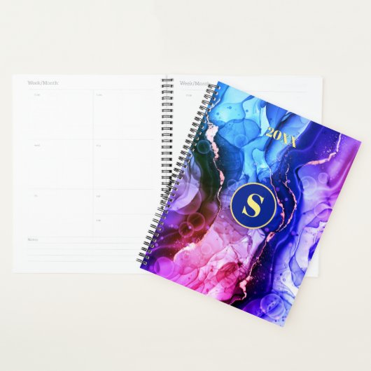 Blauwe Paarse Rood-Violet Vloeibare inkt, monogram Planner (Display)