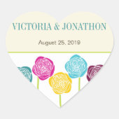 Blauwe Paarse roze bloemen Typografie Weddenschap Hart Sticker (Voorkant)