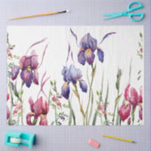 Blauwe Paarse roze Iris Flowers Waterverf Garden Tissuepapier (Craft)