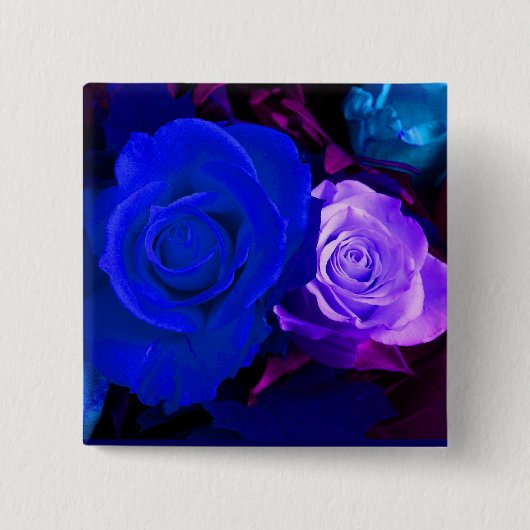 Blauwe Paarse Rozen Button - (Voorkant)