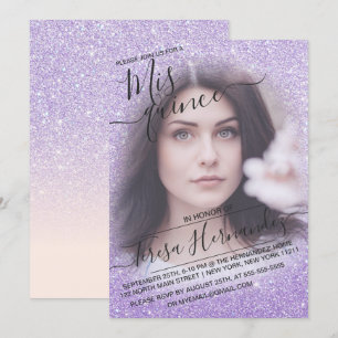 Blauwe Paarse Sparkly Glitter Foto Quinceañera Kaart