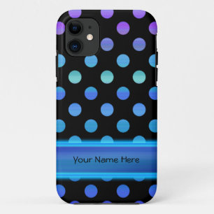 Blauwe Paarse Stippen op zwart iPhone 11 Hoesje