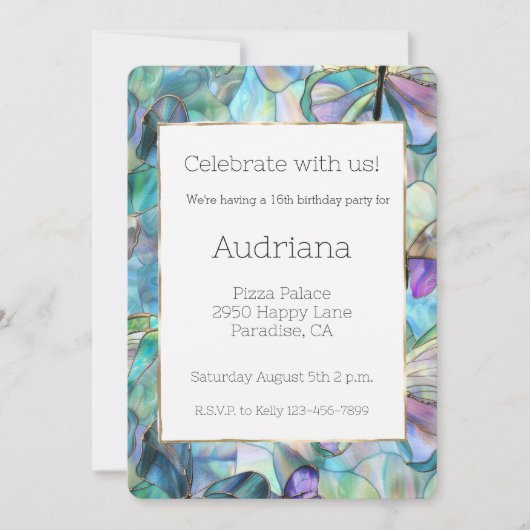 Blauwe Paarse vlinders 16e verjaardag Kaart (Voorkant)