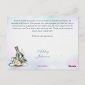 Blauwe paarse waterverf bloementheefeest bedankt briefkaart (Achterkant)