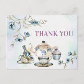 Blauwe paarse waterverf bloementheefeest bedankt briefkaart (Voorkant)