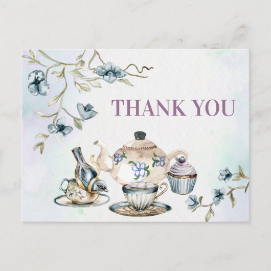 Blauwe paarse waterverf bloementheefeest bedankt briefkaart (Voorkant)