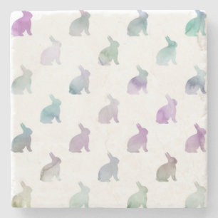 Blauwe Paarse Waterverf Bunny Achtergrond Stenen Onderzetter