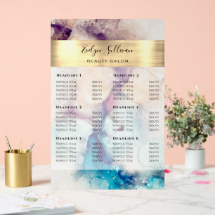 Blauwe Paarse Waterverf Gold Foil-prijslijst Acryl Bord