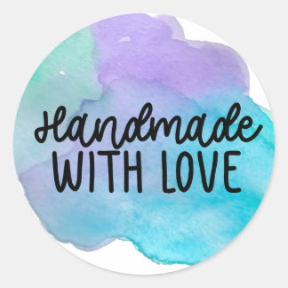 Blauwe paarse waterverf handgemaakt met liefde Sti Ronde Sticker