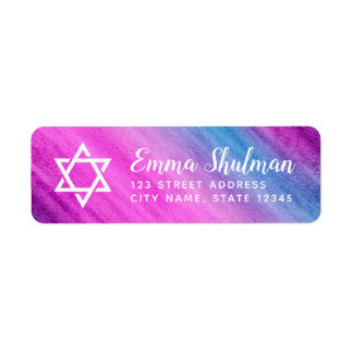 Blauwe paarse waterverf mitzvah retouradres etiket