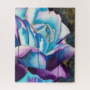 Blauwe paarse waterverf roos kunst legpuzzel