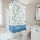 Blauwe Paarse Waterverf Wildflower Monogram Douchegordijn (In situ)