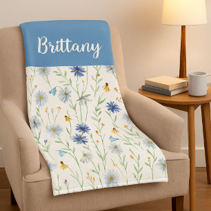 Blauwe Paarse Waterverf Wildflower Naam Fleece Deken