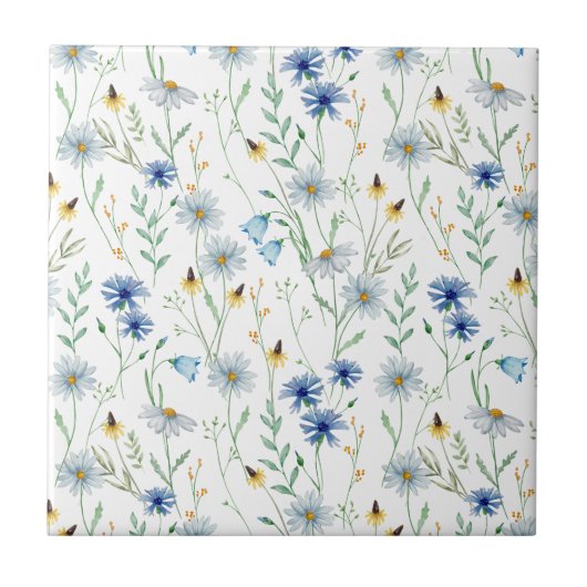 Blauwe Paarse Waterverf Wildflower Tegeltje (Voorkant)