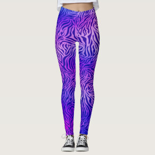 Blauwe paarse zebra leggings