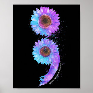 Blauwe Paarse Zonnebloem Semicolon Zelfmoordpreven Poster