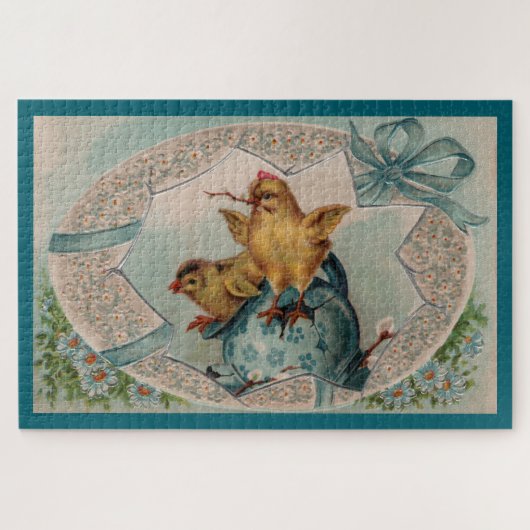 Blauwe paaseieren en kippen Grote puzzel Legpuzzel (Horizontaal)