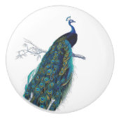 Blauwe pacock met prachtige staartwaren keramische knop (Voorkant)