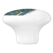 Blauwe pacock met prachtige staartwaren keramische knop (Zijkant)