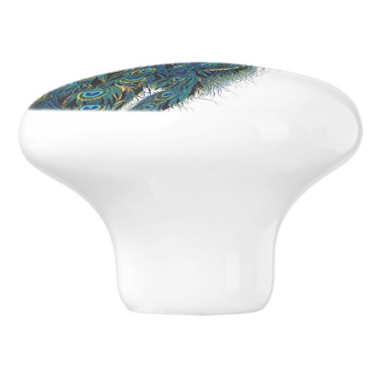 Blauwe pacock met prachtige staartwaren keramische knop (Zijkant)