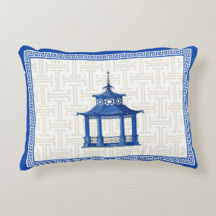 Blauwe pagode op Fret Pillow Accent Kussen