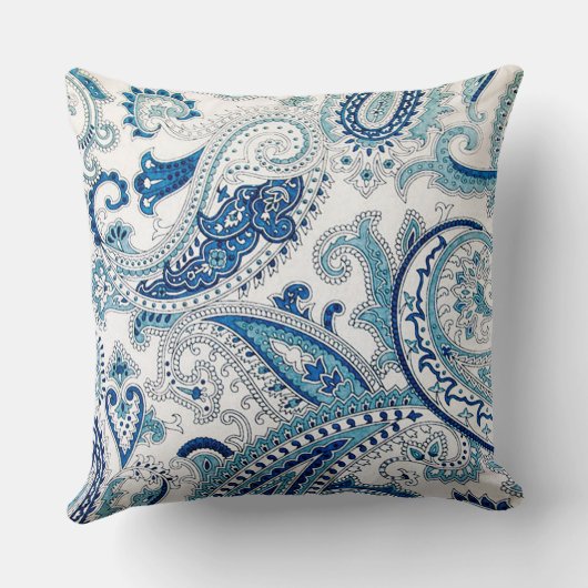 Blauwe Paisley Worpkussen Kussen (Achterkant)