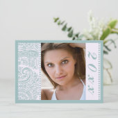 Blauwe paisleyfotograaf aankondiging (Staand voorkant)
