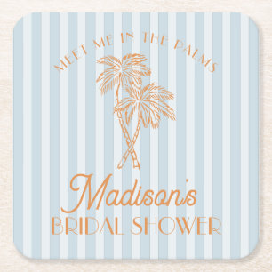 Blauwe Palm Lente Pastel Strand Bruidsmeisjesfeest Vierkante Kartonnen Onderzetter
