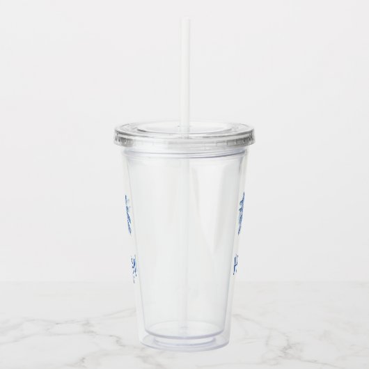 Blauwe palm palmboom monogram acryl drinkbeker (Rechts)