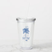 Blauwe palm palmboom monogram acryl drinkbeker (Achterkant)