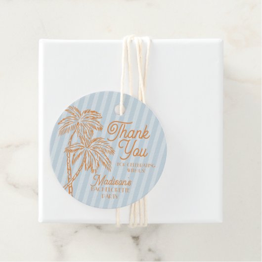 Blauwe Palm Spring Pastelkleurige Strand Bruidsfee Bedankjes Labels (In situ)