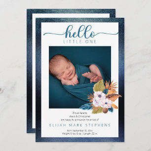 Blauwe palmbladeren  Feathers 2 Photo Baby Boy Bir Aankondiging