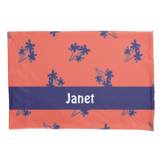 Blauwe palmbomen op roze kussensloop (Voorkant)