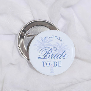 Blauwe Palmboom Kust Retro Bruid Wordt Ronde Button 5,7 Cm