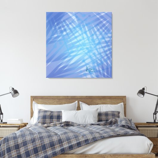 Blauwe Palmen Uitgerekt Canvas Print (Insitu (Slaapkamer))