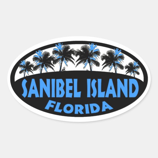 Blauwe palmen van het eiland Florida Ovale Sticker (Voorkant)