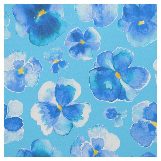 Blauwe pansies waterverf bloemkunststof stof (Swatch)