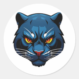 Blauwe Panter Kop Silhouet Ronde Sticker