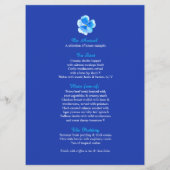 Blauwe panty kunst bloem krans kunst bruiloft menu (Achterkant)