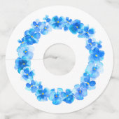 Blauwe panty waterverf kunst bloem bruiloft evenem wijnglaslabel (Voorkant)