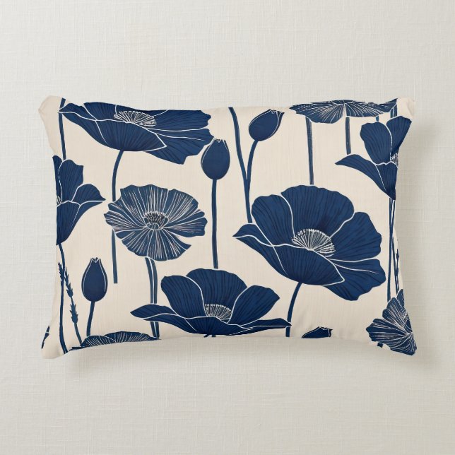 Blauwe papaver accent kussen (Voorkant)